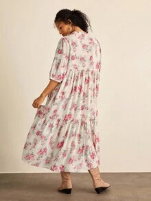 SHEIN VCAY 大码花卉印花休闲度假连衣裙 - 彩色 - 查看 2