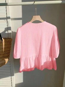 Comfortcana Plus Size Pink Casual Vacation Shirt For Spring & Summer