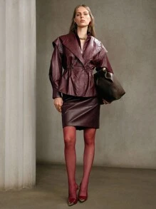 Arave Veste de moto quotidienne pour femmes en tissu PU, avec épaules tombantes, col double couche, grand col cranté, épaulettes matelassées. Veste polyvalente pour le bureau, le club et l'hiver sexy