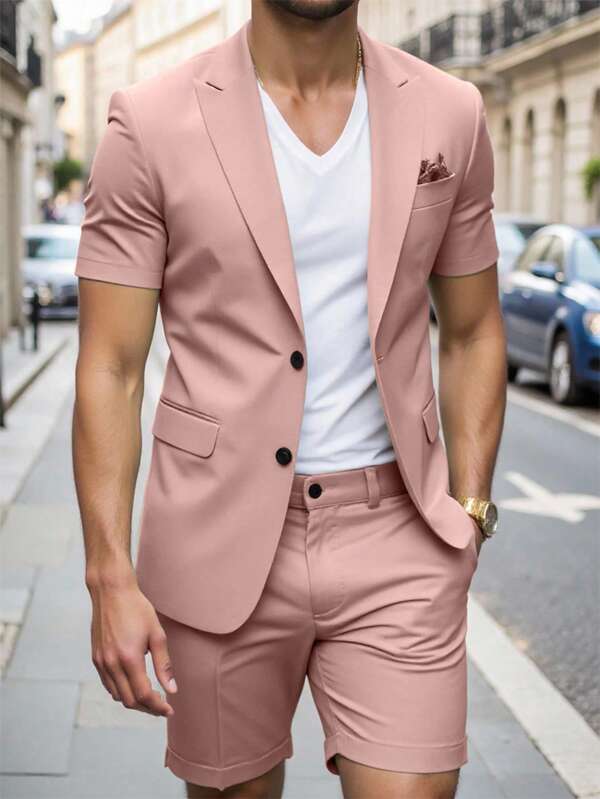 Manfinity Bizformal Men's Summer Short-Sleeved Suits & Suit Shorts, Suitable For Daily Business Parties. Men Summer Suits Casual Suits For Men Mens Casual Suits Slim Fit Men Two Piece Shorts Suit Mens Short Suit.A Great Gift For A Boyfriend Or Husband.