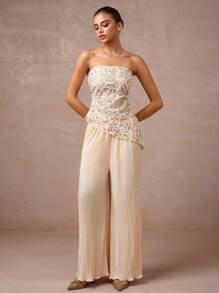 Lumalex 2件套深V领系带袖口长袖修身女式套装 - 白色 - 查看 3