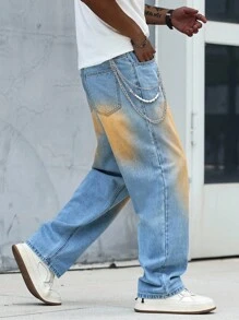 Manfinity Hypemode Quần jean ống rộng túi đơn giản cho nam - Rửa nhẹ - Xem 4