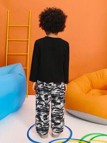 SHEIN Young Boy Casual Printed Round Neck Short Sleeve Top And Long Pants Set Fall Winter - Multicolor - View 2