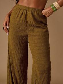 MISSGUIDED Pantalones de pierna ancha con textura, cintura elástica, ropa de playa y resort, ropa de estar en casa de vacaciones, estilo palazzo, pantalones de verano para festivales, ropa de vestir casual para vacaciones