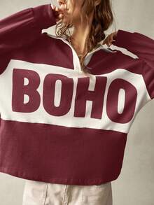 Bohemela Áo nỉ thể thao dài tay dáng rộng cổ vá dành cho nữ vào mùa thu/đông - Nhiều màu - Xem 3