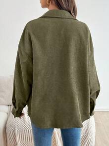 SHEIN 撞色衣领树脂纽扣装饰孕妇常规夹克 - 綠色 - 查看 2