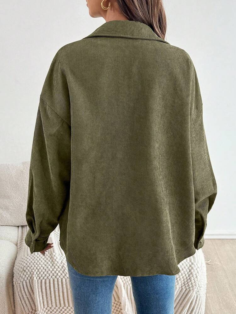 SHEIN Contrast Color Collar Resin Button Decor Maternity Regular Jacket  Fall Women Clothes Fall Women Clothes  Fall   Button Up Shirt Women - Green - View 2