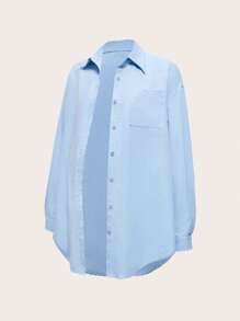 Modmama 2 pièces Ensemble de maternité : Chemise boutonnée à manches longues de couleur unie et pantalon-combinaison, décontracté