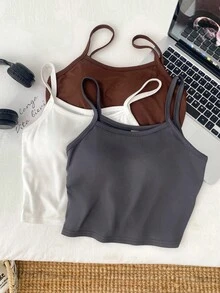 SHEIN 青少年款三件套合身吊带背心，黑白灰三色可选，百搭休闲的叠穿基础款 - 彩色 - 查看 5