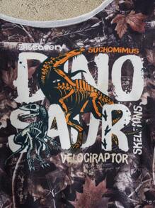 Discovery X SHEIN Women's Casual Fashion Street Dinosaur Skeleton & Maple Leaf Print Asymmetrical Neck Loose Sweatshirt, Spring/Autumn - Multicolor - View 4