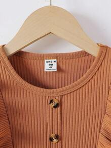 SHEIN Young Girl Floral Print Ruffle Trim Belted Dress