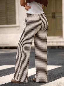 Hanevo Pantalones casuales anchos de cintura elástica con rayas para mujeres, ropa deportiva de otoño - Multicolor - Ver 2