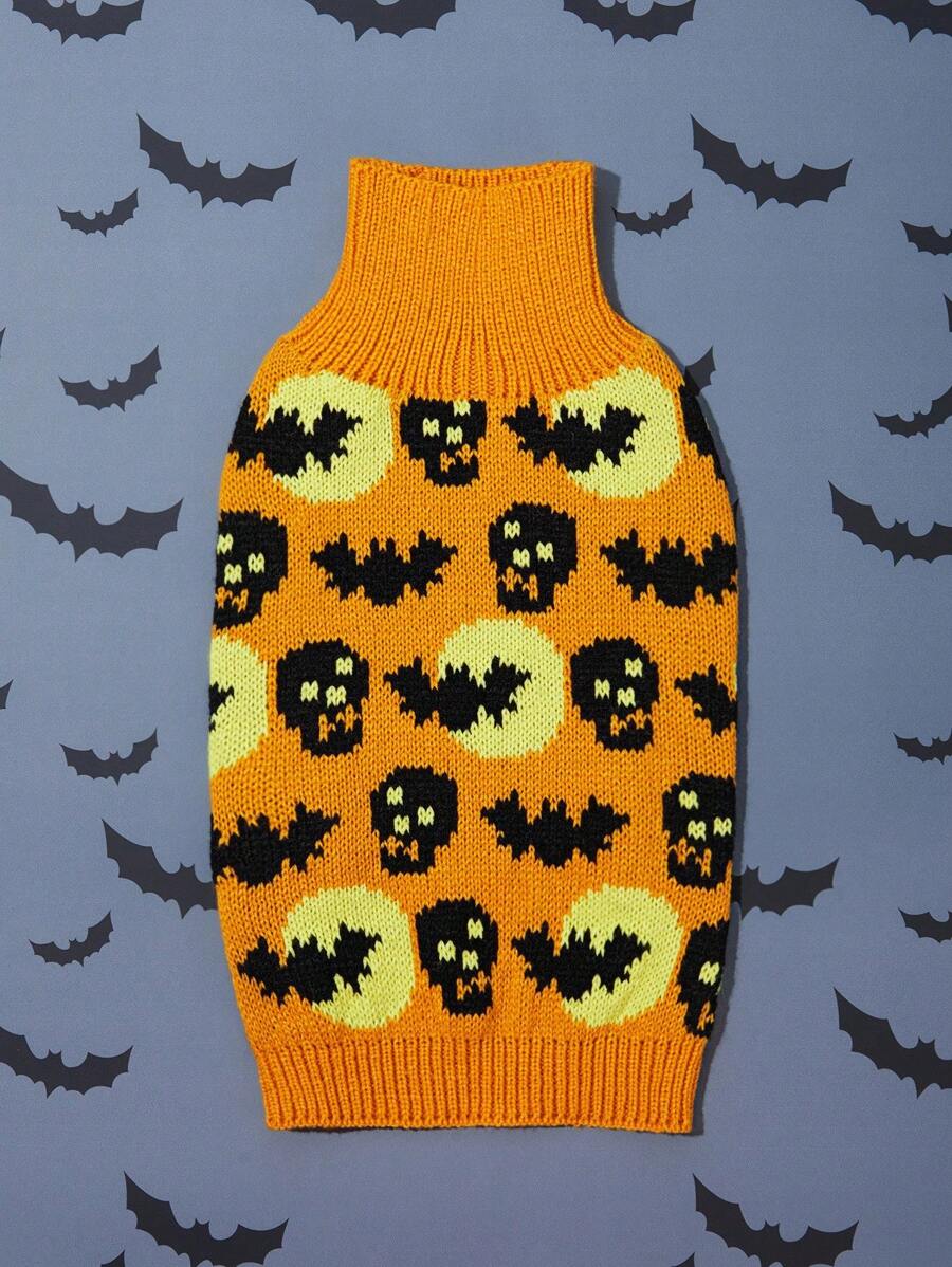 PETSIN 1 pièce Chandail doux et chaud pour chien avec motif mignon de squelette citrouille orange pour Halloween - Multicolore - Voir 1