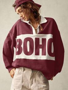 Bohemela Áo nỉ thể thao dài tay dáng rộng cổ vá dành cho nữ vào mùa thu/đông - Nhiều màu - Xem 8