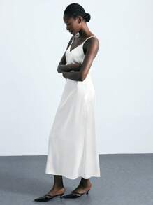 Maija Outfit Deas For Dress,Women's Elegant Solid Color Sleeveless Dress,Wedding Guest Dress Women,Vacation Outfits Women,Summer Holiday Outfits ,Beach Vacation Outfits For Women - White - View 4