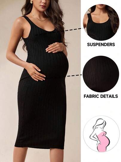 MaterniWear Women Pregnant Plain Crew Neck Sleeveless Bodycon Knit Dress  Office Dress  Work Outfits For Women   Work/Office   Casual
