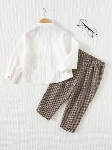 Cozy Pixies 男婴圆领长袖开衫上衣和松紧腰裤两件套；男婴格子套装；男婴亚麻套装；男童套装；男婴休闲套装；男婴感恩节套装；男婴长裤配衬衫；男婴千鸟格裤；男婴秋冬装 - 彩色 - 查看 2