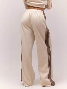 MUSERA Quần jogger ống rộng kẻ sọc, cạp chun bên hông, kiểu dáng cổ điển, dễ thương, đồng quê, phong cách cottagecore, thích hợp mặc nhà đi học cho nữ, màu caramel mùa hè. - Kem - Xem 4