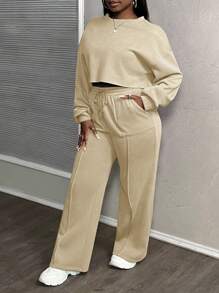 Slaydiva 春夏新款 音乐节, 复活节, 纳什维尔, 生日派对, 毕业季, 学生装, 日常休闲, 百搭百搭, 休闲, 度假, 邮轮旅行, 海滩, 日光浴, 休闲街头风, 雪花印花, 宽松运动装, 两件套/休闲两件套 - 杏色 - 查看 7