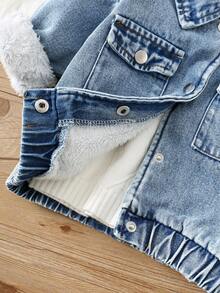 SHEIN Unisex Baby Boy Fuzzy Cardigan Jacket, Casual Cute Versatile Thermal Lined Blue Collar Outerwear For Autumn/Winter Fall - Multicolor - View 5