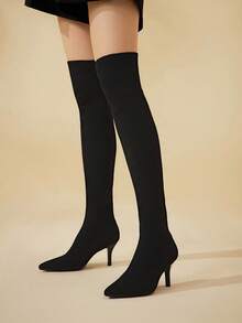 CUCCOO BASICS 时尚百搭的黑色弹力过膝长靴，圣诞节必备