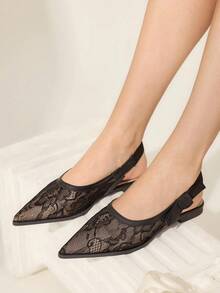 CUCCOO CHICEST Women's Fashion Black Lace Material Side Elegant Bow Slip-On Pointed Toe Comfortable Flat Shoes, Suitable For Commuting, Dating, Party, Holiday, Valentine's Day Elegant Shoes Wedding Shoes Summer Shoes Bride Shoes - Black - View 2
