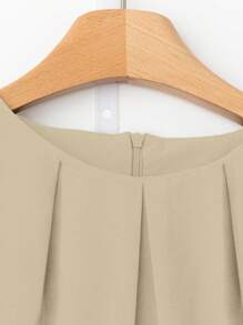 SHEIN Clasi Áo sơ mi tay bồng nhún bèo thanh lịch giản dị cỡ lớn cho nữ - Màu Khaki - Xem 5