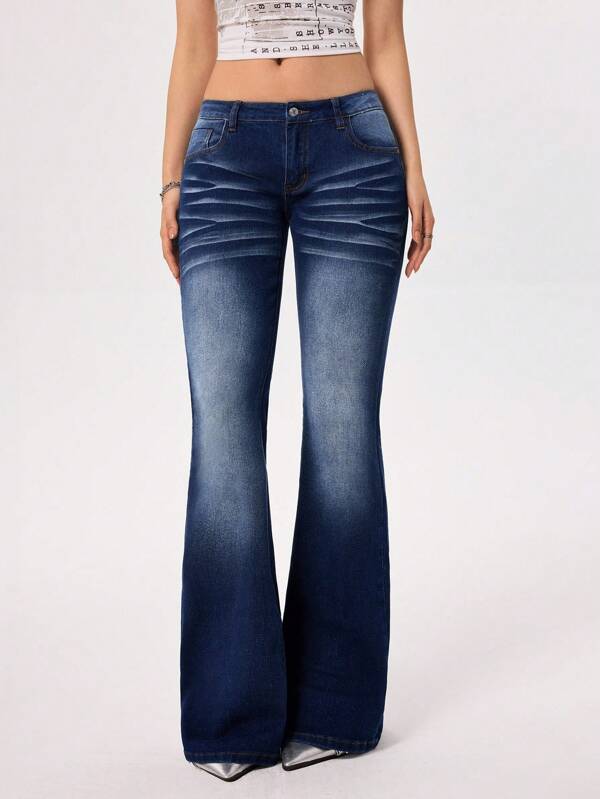 Rivivi Women's Low Waist Stretchy Denim Flare Pants