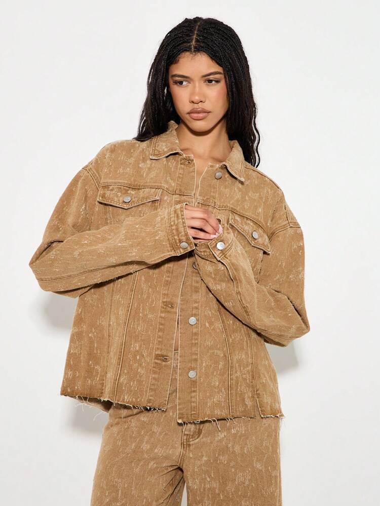 KIZN Oversized Trucker Jacket With Distressed Raw Hem