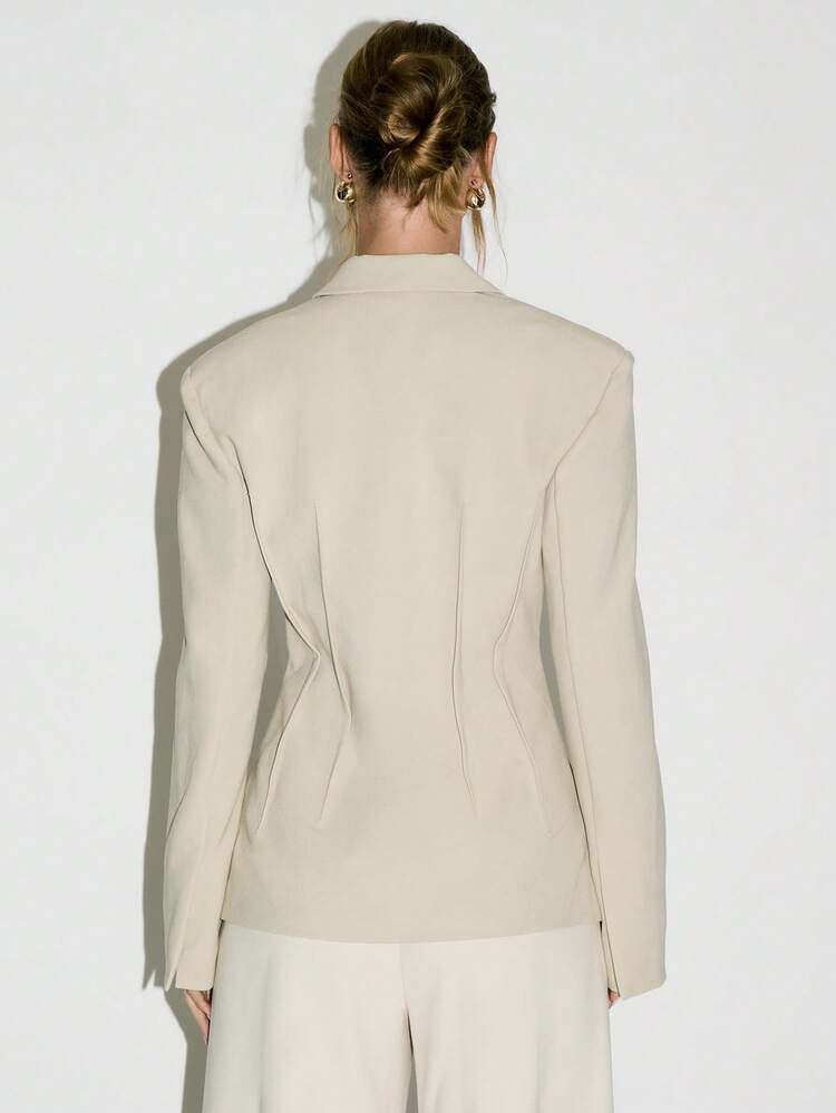 KIZN Cinched Waist Fitted Blazer With Lapel Collar