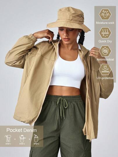 Women's Long Sleeve Zip Front Casual Loose Hooded Denim Jacket Lightweight Summer Jacket Women For Hiking Sun Protection Lightweight Quick Dry Hiking Outfits For Women Women Hiking Pants Outdoor Pants For Women Camping Outfits Women