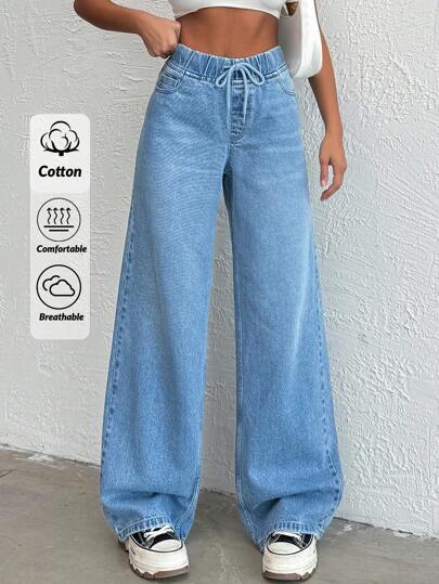 EURMUSE MID WAIST WIDE LEG  ELASTIC   JEAN