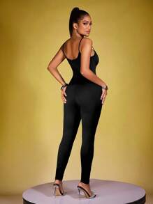 Zyxie Bộ đồ liền thân bó sát màu trơn dành cho nữ, dây mảnh, trang phục thường ngày - màu đen - Xem 2