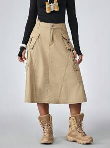 Flexra Women's Casual Outdoor Denim Cargo Skirt Outdoor  For Hiking Sun Protection Lightweight Quick Dry Hiking Outfits For Women Skirts With Pockets Cargo Skirts