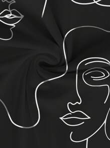 EMERY ROSE Lễ hội âm nhạc trở lại trường Quần áo cỡ lớn dành cho nữ mặc thường ngày, phong cách cổ điển, họa tiết mặt người trừu tượng thanh lịch, cổ tròn, tay áo bay nhỏ hai lớp, áo rộng cho nữ, trang phục mùa hè, trang phục đi nghỉ của nữ, trang phục mùa hè của nữ, áo đi chơi của nữ - màu đen - Xem 5