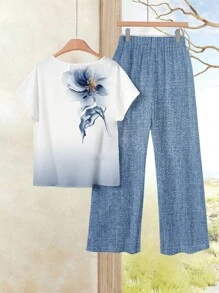 Rusticease Conjunto de 2 piezas con estampado floral ajustado, versátil para primavera/verano - Multicolor - Ver 2