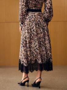 MOTF PREMIUM CONTRAST LACE LEOPARD SKIRT - Multicolor - View 3