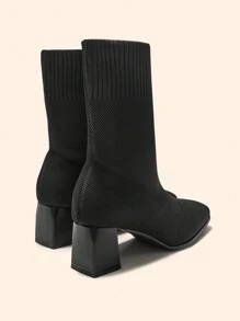 CUCCOO BASICS CUCCOO Fashion Versatile Simple Chunky Heel Ankle Boots - Black - View 5