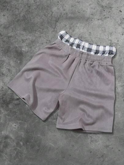 Street Life Short décontracté pour hommes avec style de rue américain, patchwork et design de double ceinture à carreaux