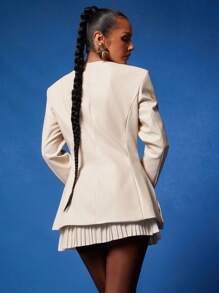 NYA SZN Lange Ärmel Blazer mit tiefem V-Ausschnitt, Knopfverschluss, bescheiden, formell, oversized, figurbetont, Business-Lässig, Alltagsmode, Hochzeitsgast, Brautjungfern-Outfits für Frauen - Weiss - Übersicht 3