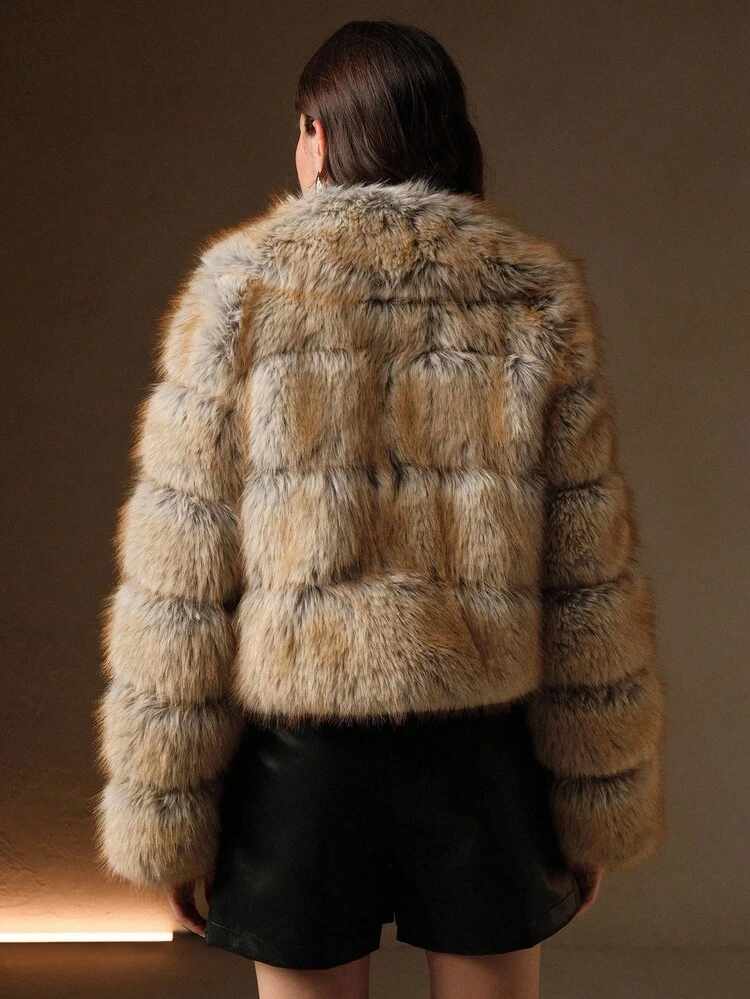 Fashionable Multi-Color V-Neck Long Sleeve Faux Fur Women's Jacket, Suitable For Autumn, Fall, Winter, Going Out, Elegant, Formal, Party, Chic, New Year, Christmas, Graduation, Wedding