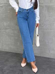 RueChic WOMEN STRAIGHT LOW WAIST JEANS - Medium Wash - View 4