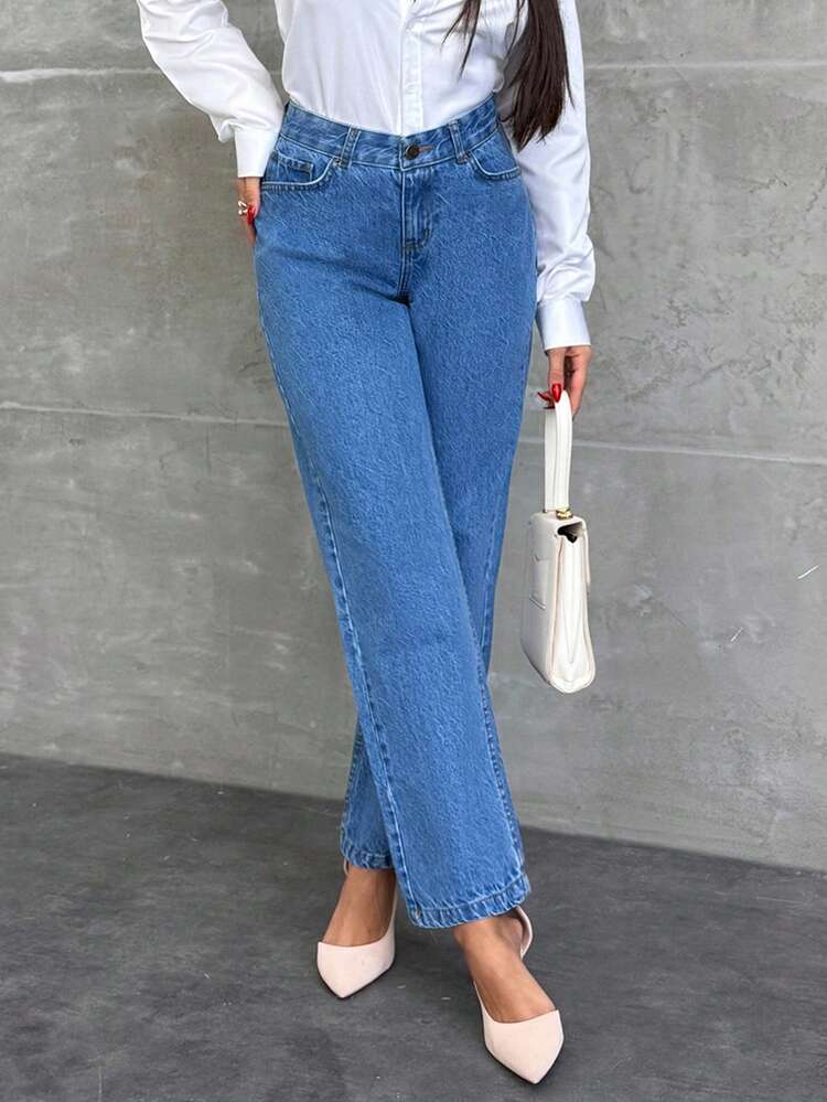 RueChic WOMEN STRAIGHT LOW WAIST JEANS - Medium Wash - View 4