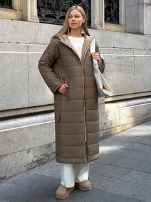Cloudara Women Long Hooded Padded Winter Coat - Camel - View 5