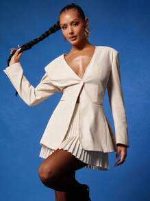 NYA SZN Lange Ärmel Blazer mit tiefem V-Ausschnitt, Knopfverschluss, bescheiden, formell, oversized, figurbetont, Business-Lässig, Alltagsmode, Hochzeitsgast, Brautjungfern-Outfits für Frauen - Weiss - Übersicht 7