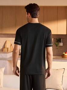 Manfinity Underwear&Sleepwear Basics 男士圆领短袖短裤睡衣套装 - 黑色 - 查看 2