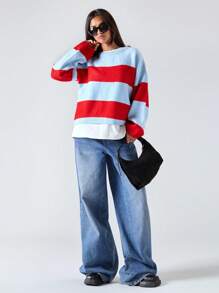 LYSMO 2025Phong cách mới mùa thu cho nữ/Áo len dài tay trễ vai kẻ sọc rộng rãi cho nữ/Sọc màu/Mùa đông cho nữ/Mùa đông cho nữ/Trở lại trường/Trường học/Trở lại trường/Trở lại trường cho nữ/Áo đi học/Halloween/Halloween cho nữ/Trang phục Halloween/Giáng sinh/Áo len Giáng sinh/Áo len năm mới - Nhiều màu - Xem 1