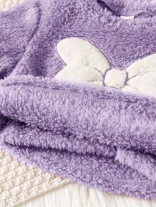 SHEIN 4pcs Baby Girl Minimalist Bow Embroidered Round Neck Long Sleeve & Pants Soft Comfortable Double-Sided Fleece Pajama Set, Autumn/Winter Fall - Multicolor - View 3