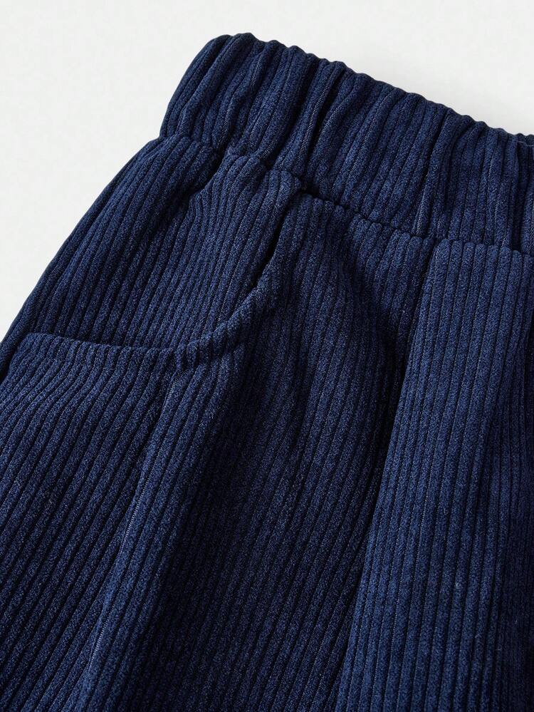 SHEIN 宽松休闲舒适中腰长款超长运动裤，适合少女 - 藏蓝色 - 查看 3