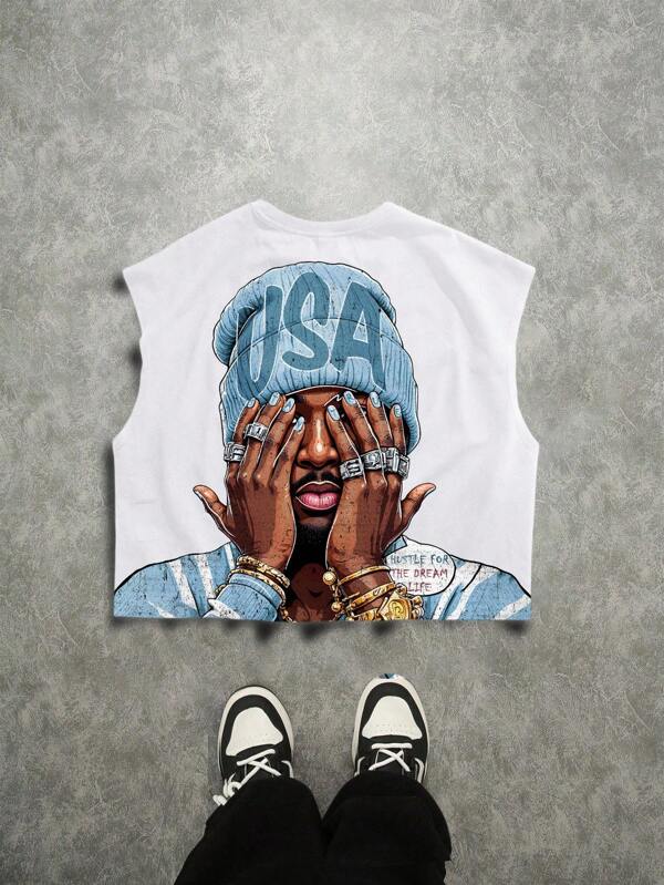 Manfinity ZONE917 男士圆领无袖创意肖像图案休闲全印花短款背心